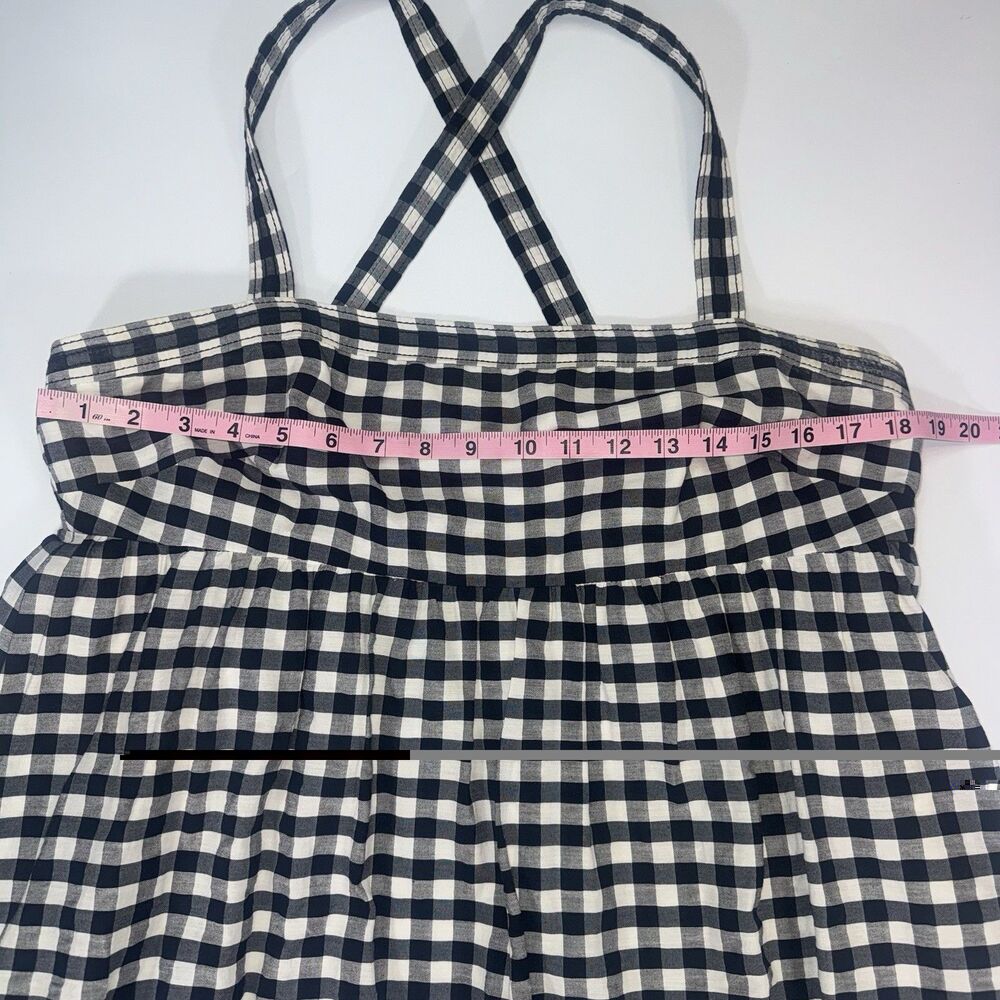 J. Crew Gingham Dress Women 14 Black White Tie Strap Midi Eyelet Trim Cottage - Picture 11 of 12